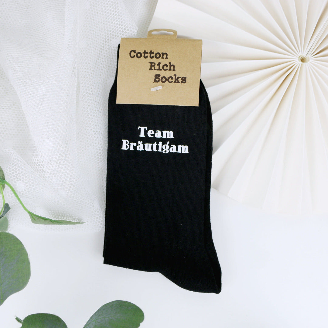 Socken schwarz mit Aufdruck Team Bräutigam