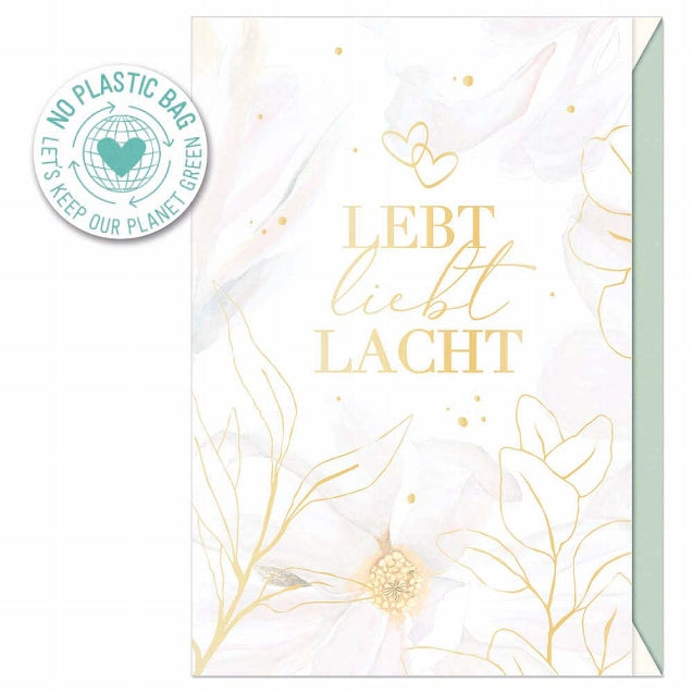 Glückwunschkarten für das Brautpaar mit Text Lebt liebt Lacht