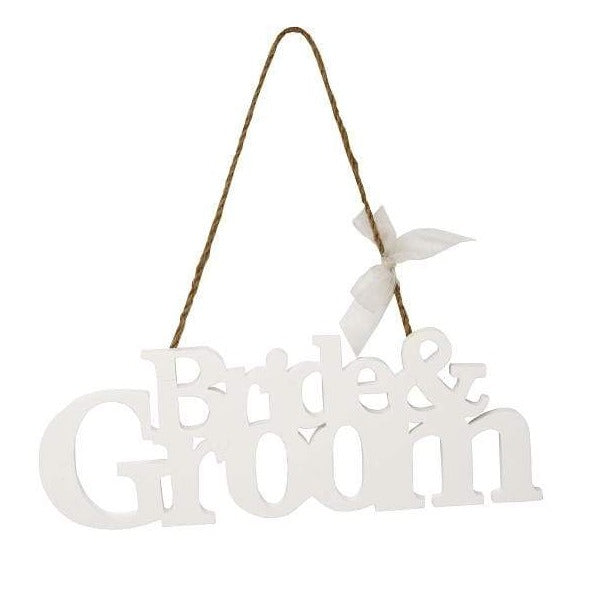 Holzschild Bride und Groom weiß