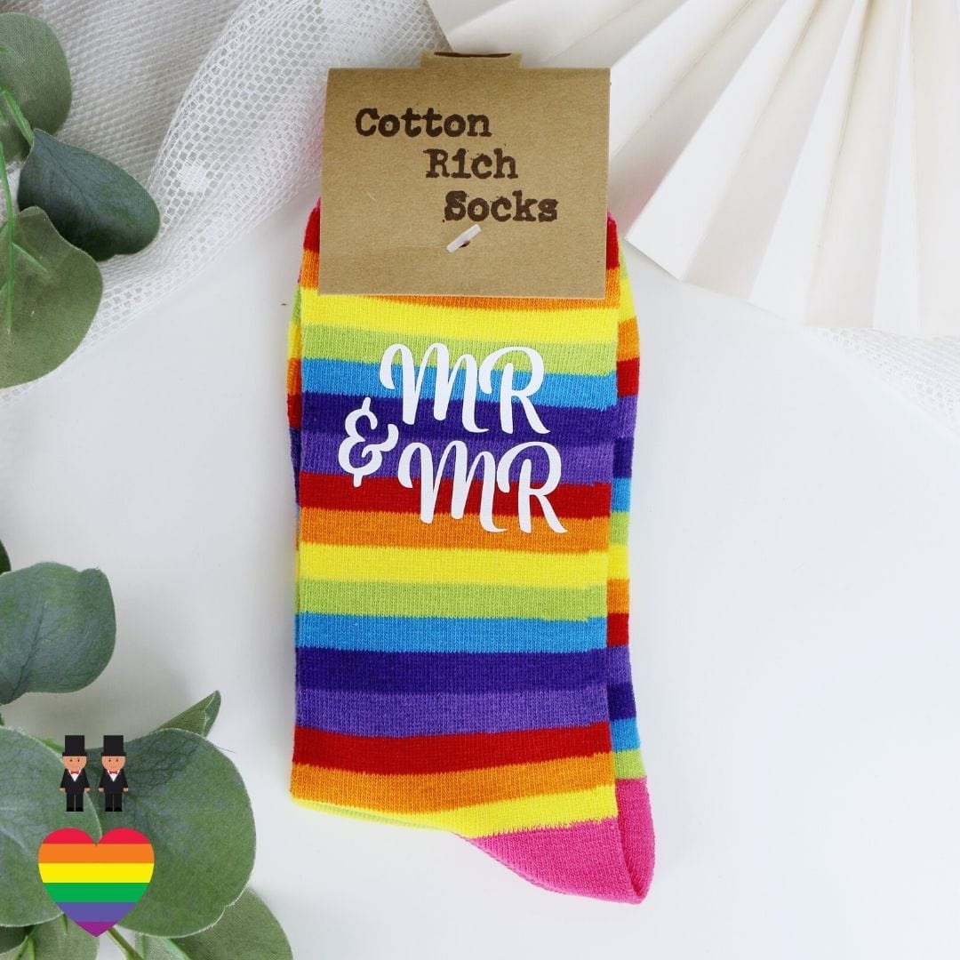 Socken Regenbogen mit Aufdruck Mr und Mr