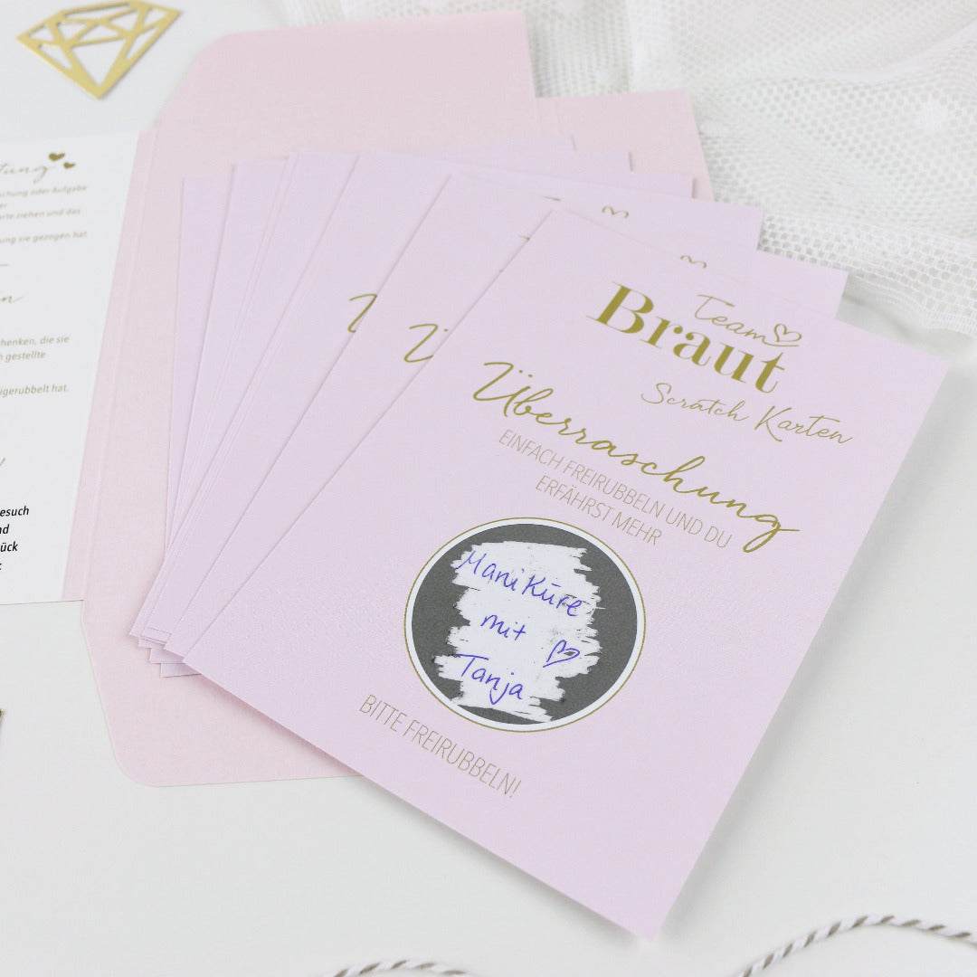 Team Braut JGA Spiel mit 12 Rubbelkarten