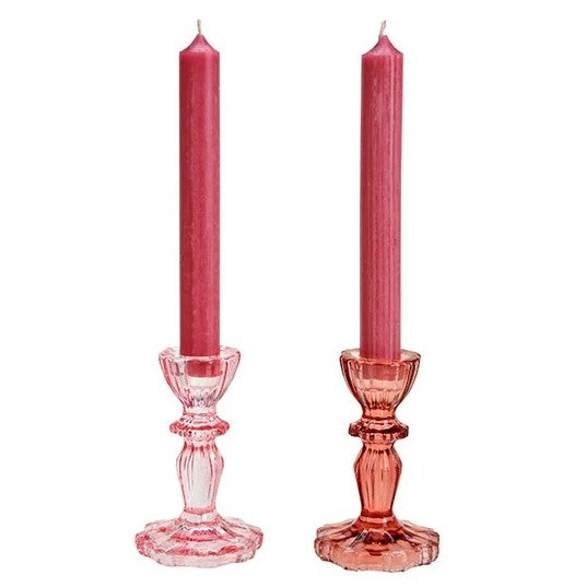 Kerzenhalter Set aus Glas rosa und pink