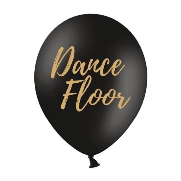 Latexballons schwarz mit goldenem Aufdruck Dance Floor