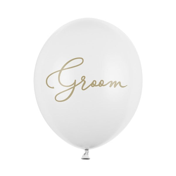 Luftballons weiß mit Aufdruck Groom in gold