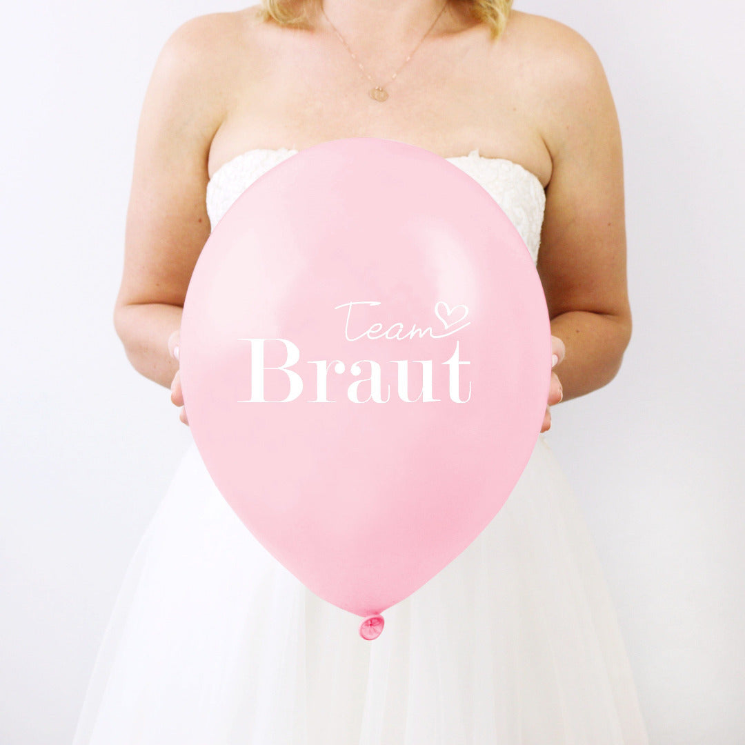 Latexballon rosa mit Spruch Team Braut in weiß