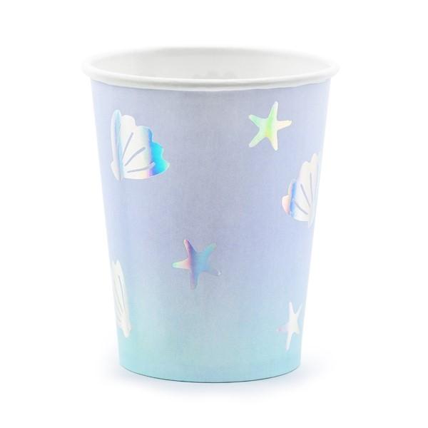 Pappbecher blau mit Muscheln Motiv
