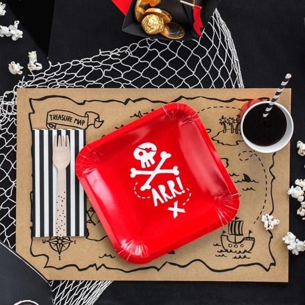 Pappteller rot mit Piraten Motiv