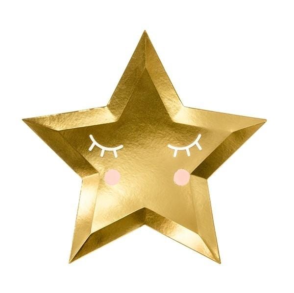 Pappteller Sterne gold mit niedlichem Gesicht