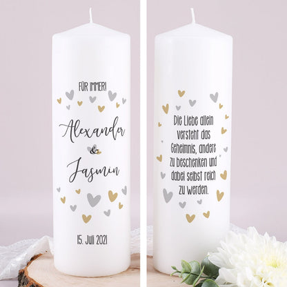 Personalisierte Hochzeitskerze mit Blüten