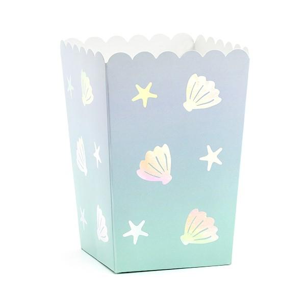 Popcorn Boxen blau mit Muscheln Motiv