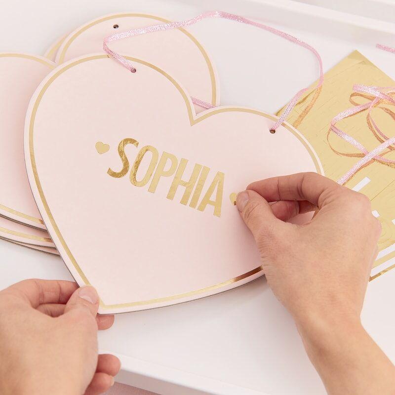 Schild Herz rosa fester Karton mit goldenen Buchstaben Stickern