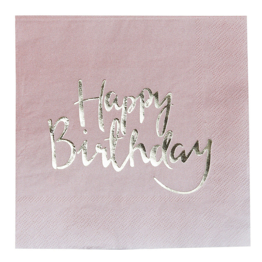 Servietten rosa mit gold Schriftzug Happy Birthday