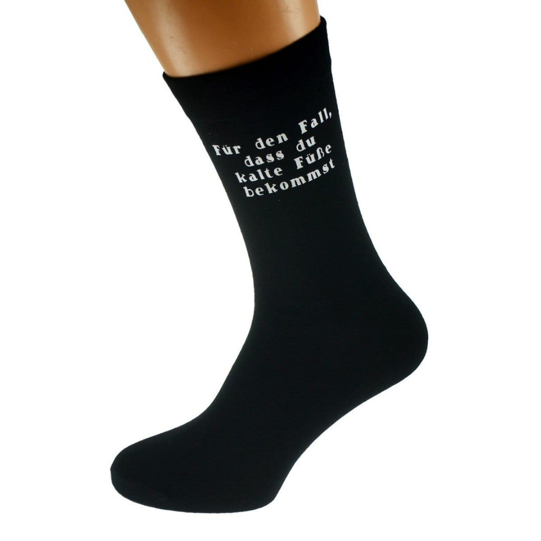 Hochzeit Socken schwarz mit Spruch Für den Fall dass du kalte Füße bekommst