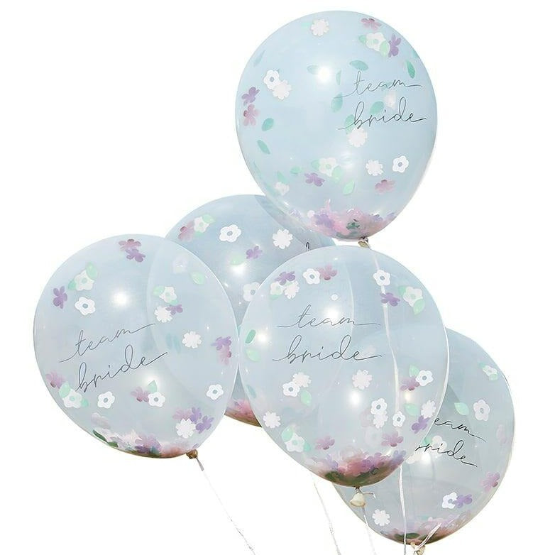 Team Bride Ballon Set mit Blumen Konfetti