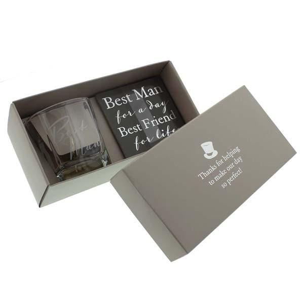 Geschenk Trauzeuge Whisykey Set Glas und Untersetzer